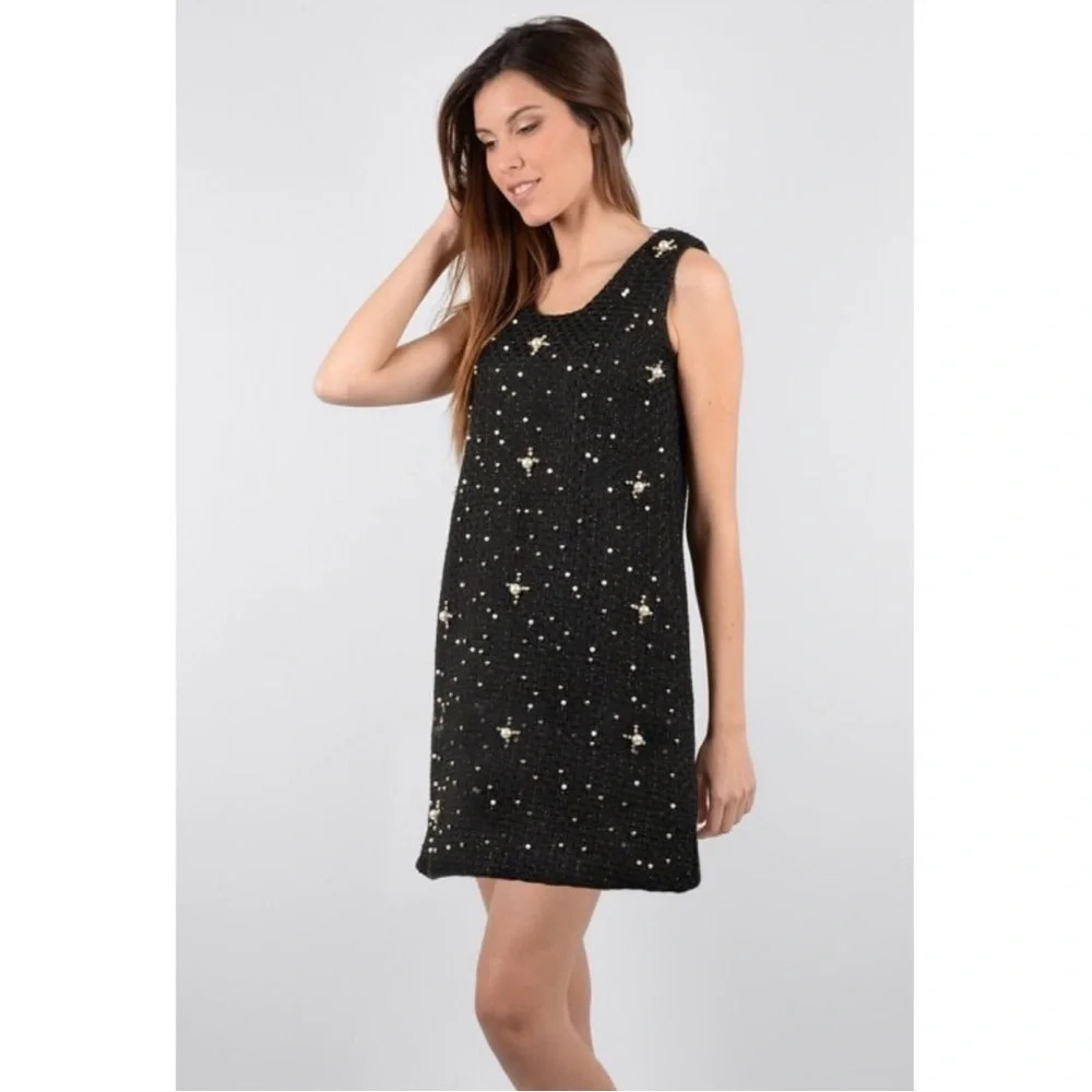 Molly Bracken Dress Womens Small Black Wool Pearl Shimmer Beads Formal Party
